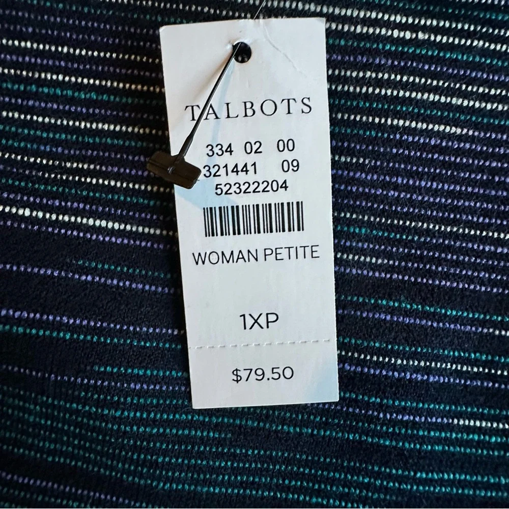 NWT T by Talbots Tunic Top in 1XP Blue Print Cowl Neck Long‎ Sleeve Textured